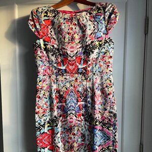 Tahari Bright Colorful Print Sheath Dress - 12